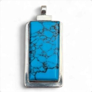 Large Rectangular Sterling Silver Turquoise Pendant